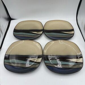 Gibson Elite Salad Plates Althea Blue Teal 8.75"‎ Rounded Square Dishes Set of 4